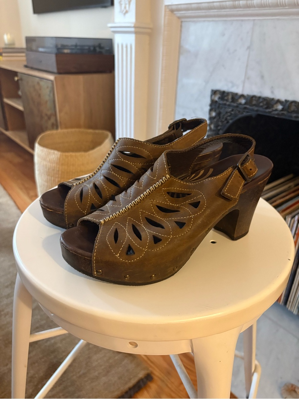 Dansko Brown Leather Cutout Platform Slingback Heels Size 38/US Women’s 7.5